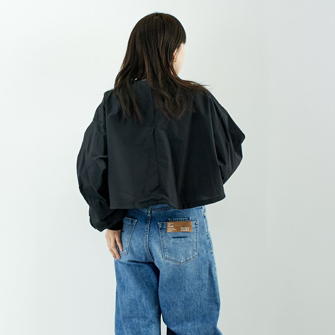 hwyl [ヒュイル] アシメギャザートップス [51285561] ﾌﾞﾗｯｸ &&モデル身長：167cm 着用サイズ：2&&