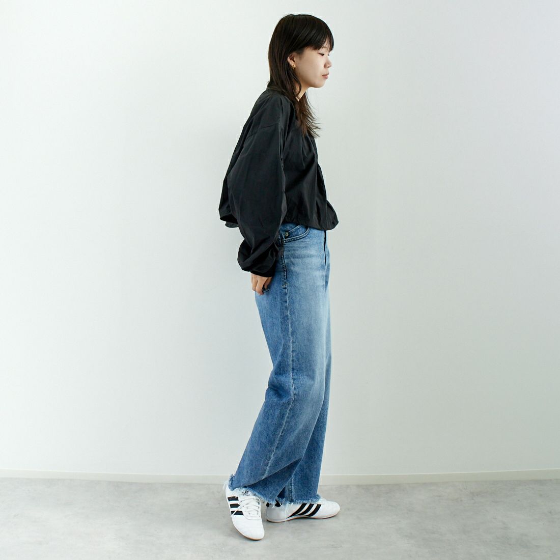 hwyl [ヒュイル] アシメギャザートップス [51285561] ﾌﾞﾗｯｸ &&モデル身長：167cm 着用サイズ：2&&