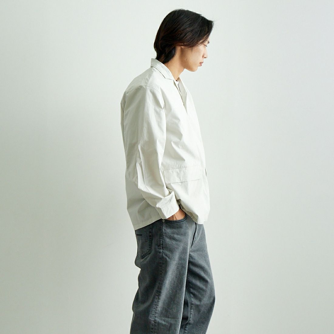 MANUAL ALPHABET [マニュアルアルファベット] タイプライターシャツジャケット [MA-J-396] LT.BEIGE &&モデル身長：179cm 着用サイズ：2&&