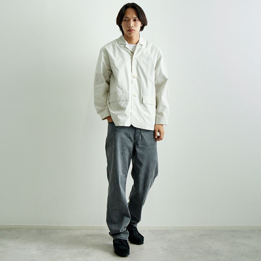MANUAL ALPHABET [マニュアルアルファベット] タイプライターシャツジャケット [MA-J-396] LT.BEIGE &&モデル身長：179cm 着用サイズ：2&&