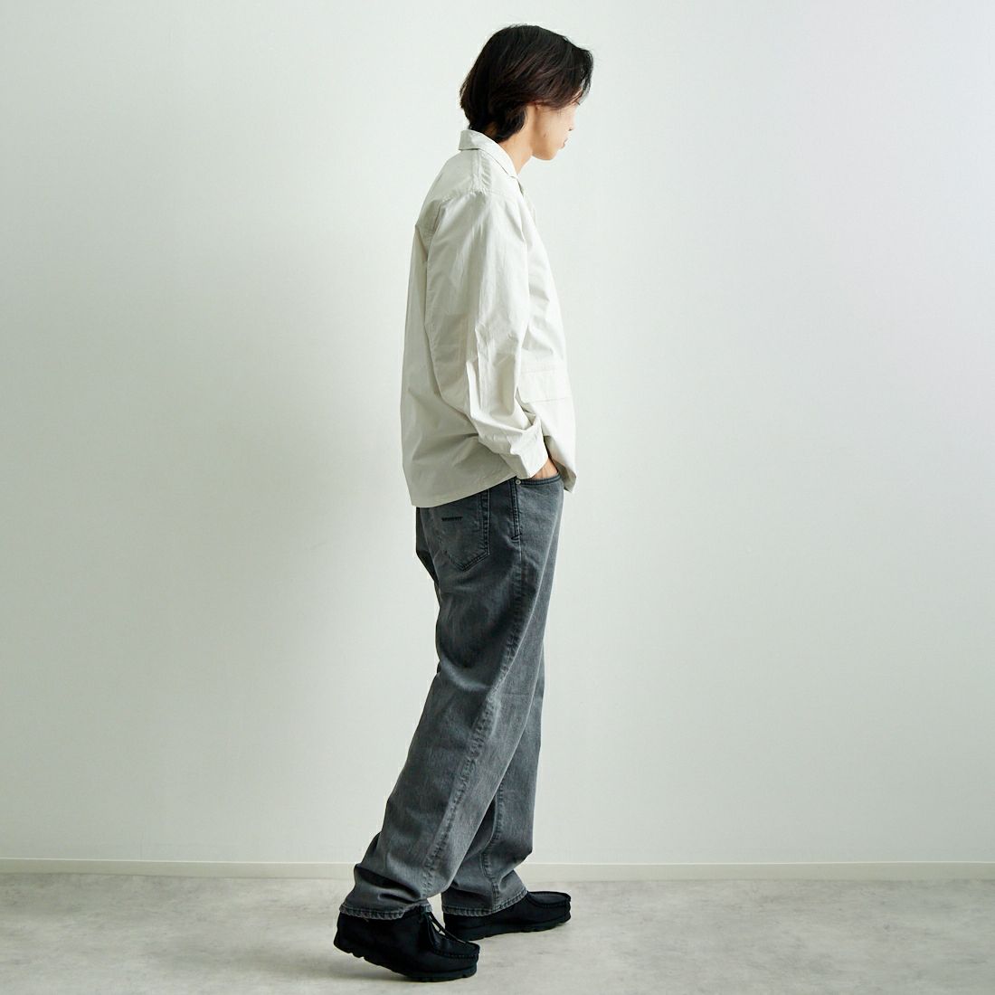 MANUAL ALPHABET [マニュアルアルファベット] タイプライターシャツジャケット [MA-J-396] LT.BEIGE &&モデル身長：179cm 着用サイズ：2&&
