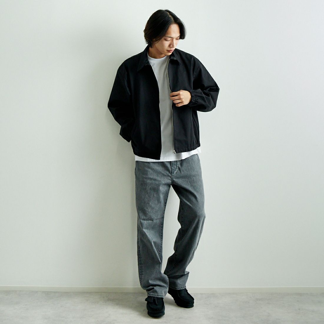 YANUK [ヤヌーク] ワイドストレート Roomy [57251014] WGR &&モデル身長：179cm 着用サイズ：L&&