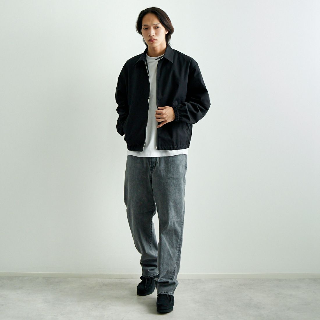 YANUK [ヤヌーク] ワイドストレート Roomy [57251014] WGR &&モデル身長：179cm 着用サイズ：L&&