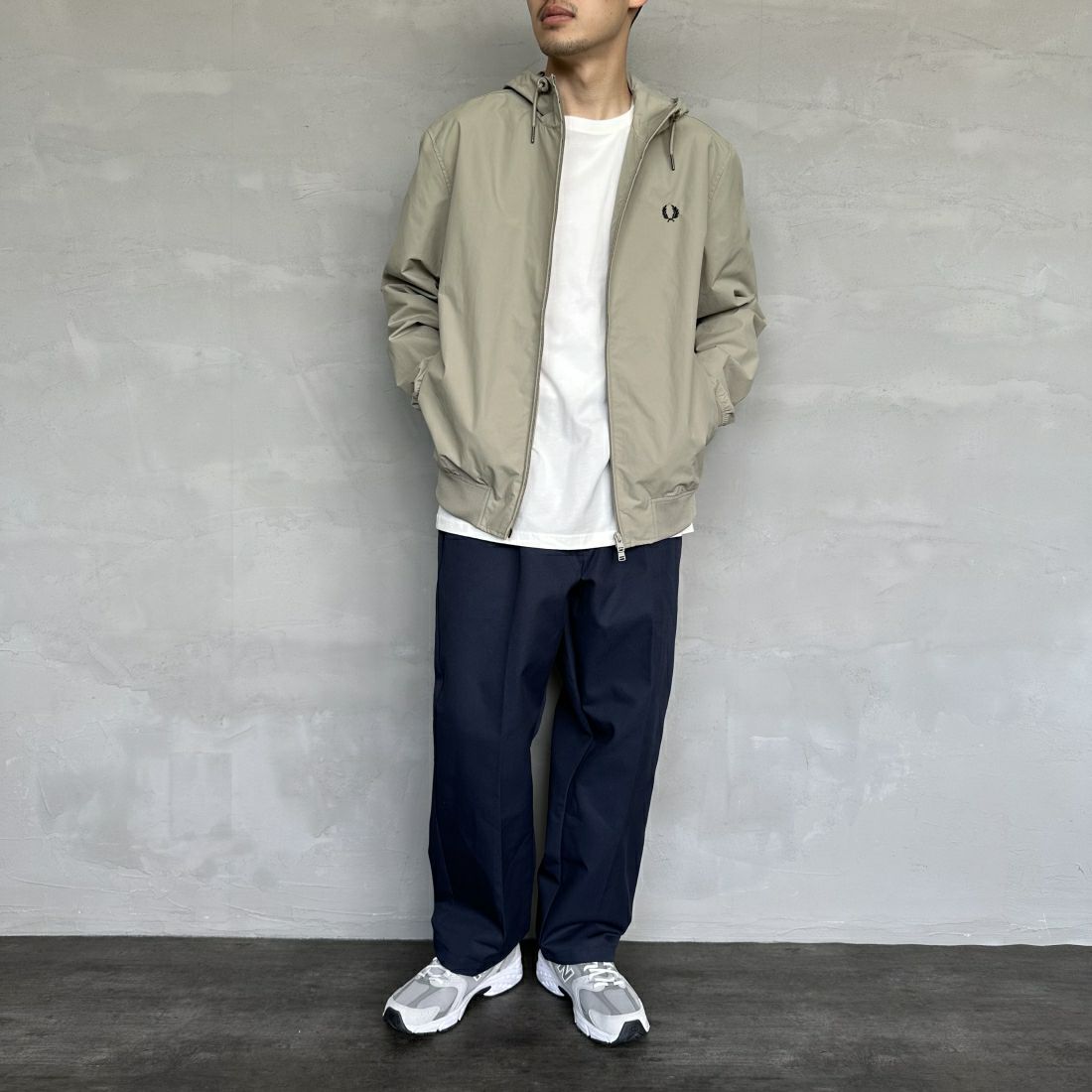 FRED PERRY [フレッドペリー] フード付き ナイロンブレンサムジャケット [J9040] U54 WARM G &&モデル身長：168cm 着用サイズ：M&&