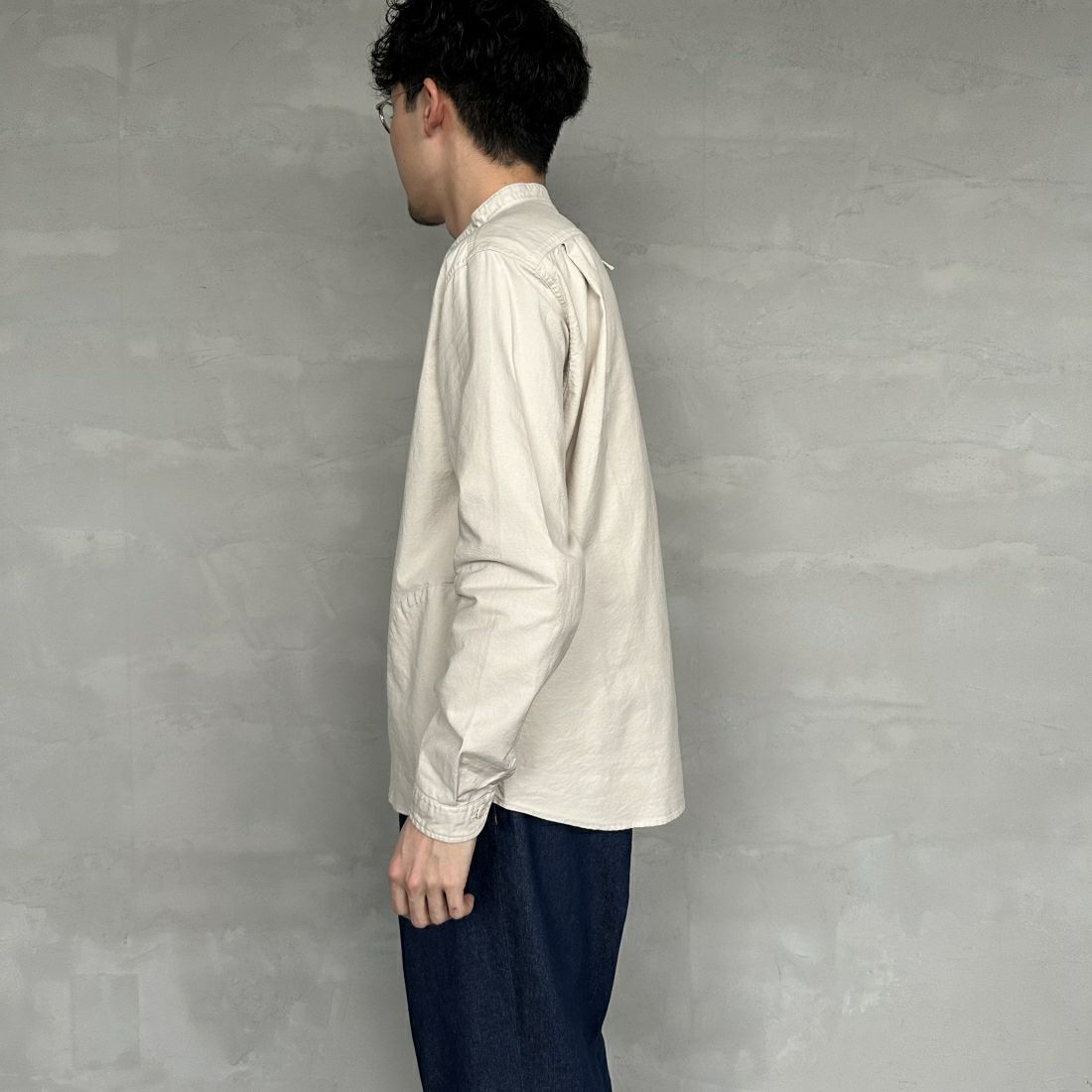 DANTON [ダントン] オックスフォード バンドカラーシャツ [DT-B0280SOX] OYSTER &&モデル身長：168cm 着用サイズ：40&&