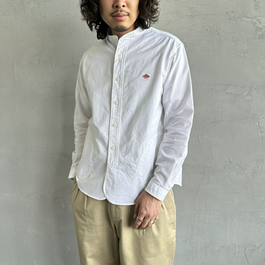 DANTON [ダントン] オックスフォード バンドカラーシャツ [DT-B0280SOX] WHITE &&モデル身長：173cm 着用サイズ：38&&