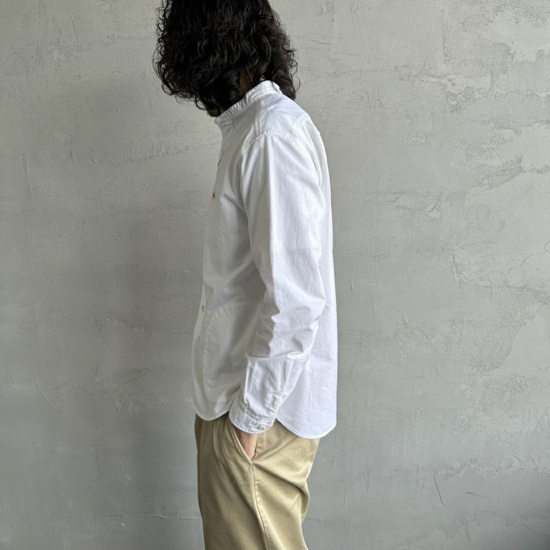 DANTON [ダントン] オックスフォード バンドカラーシャツ [DT-B0280SOX] WHITE &&モデル身長：173cm 着用サイズ：38&&