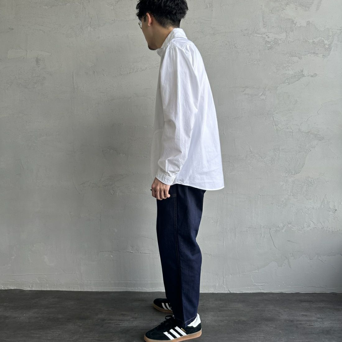 DANTON [ダントン] オックスフォード ラウンドカラーシャツ [DT-B0282SOX] WHITE &&モデル身長：168cm 着用サイズ：38&&