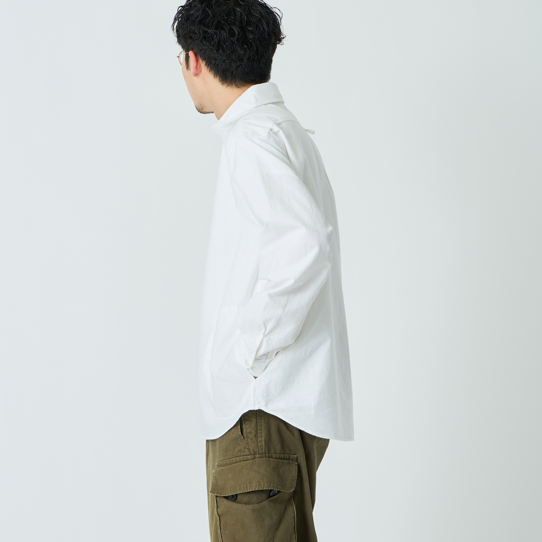 DANTON [ダントン] オックスフォード ラウンドカラーシャツ [DT-B0282SOX] WHITE &&モデル身長：168cm 着用サイズ：38&&