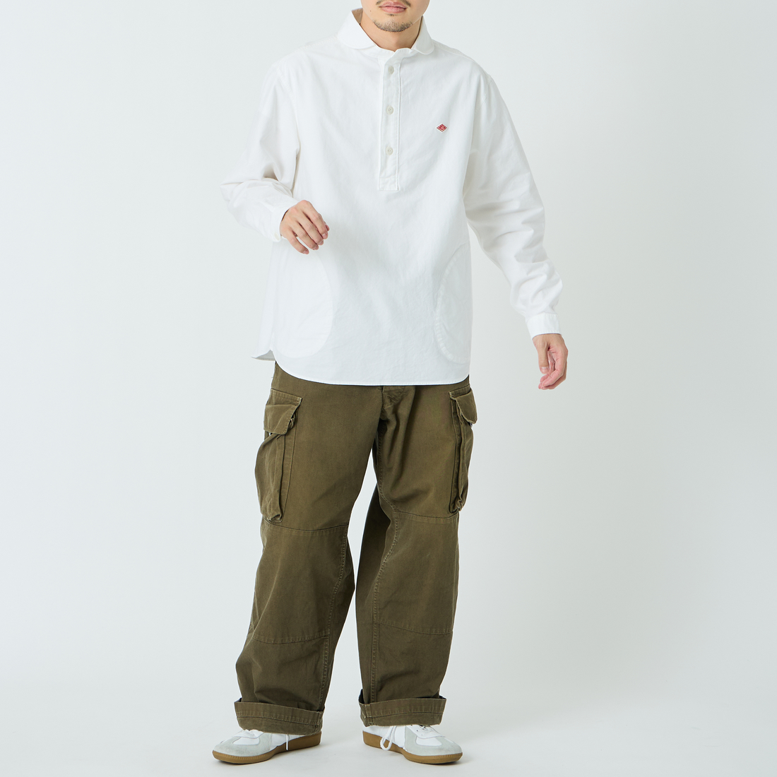 DANTON [ダADANTON [ダントン] オックスフォード ラウンドカラーシャツ [DT-B0282SOX] OYSTER &&モデル身長：168cm 着用サイズ：40&&ントン] オックスフォード ラウンドカラーシャツ [DT-B0282SOX] WHITE