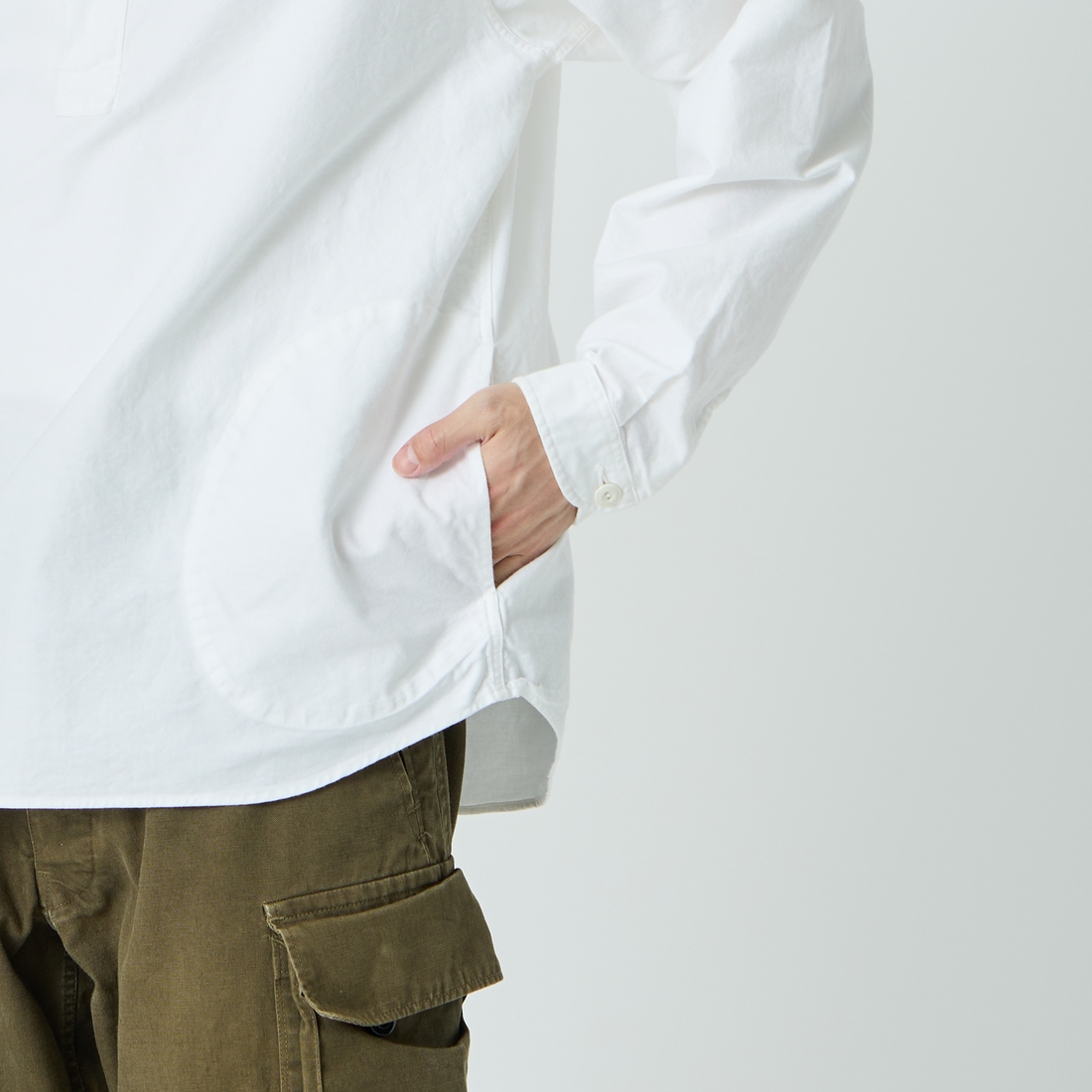 DANTON [ダントン] オックスフォード ラウンドカラーシャツ [DT-B0282SOX] OYSTER &&モデル身長：168cm 着用サイズ：40&&