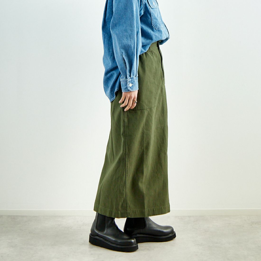 KHA:KI [カーキ] ファティーグスカート [MIL25HSK3096] OLIVE &&モデル身長：160cm 着用サイズ：1&&