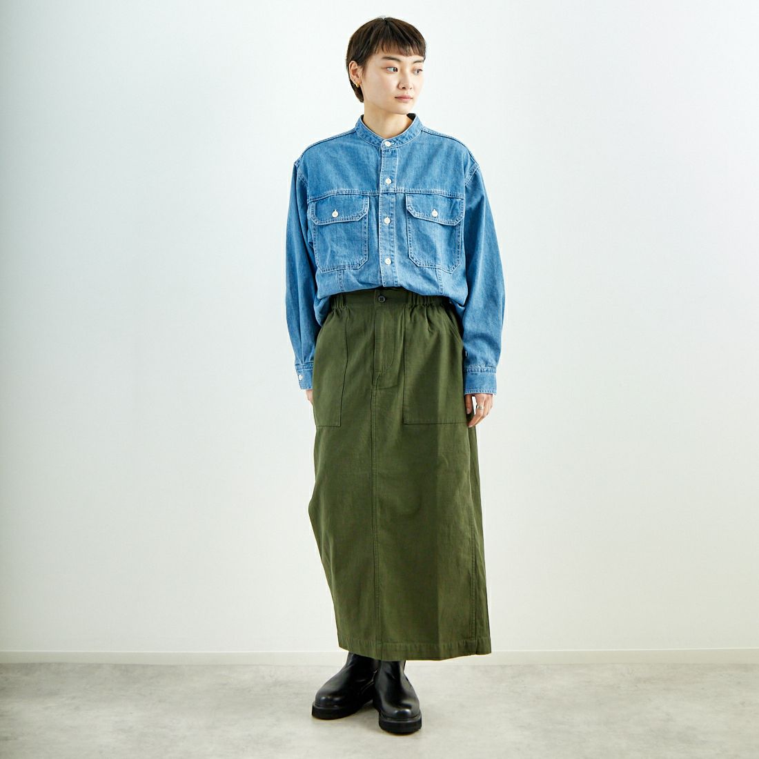 KHA:KI [カーキ] ファティーグスカート [MIL25HSK3096] OLIVE &&モデル身長：160cm 着用サイズ：1&&