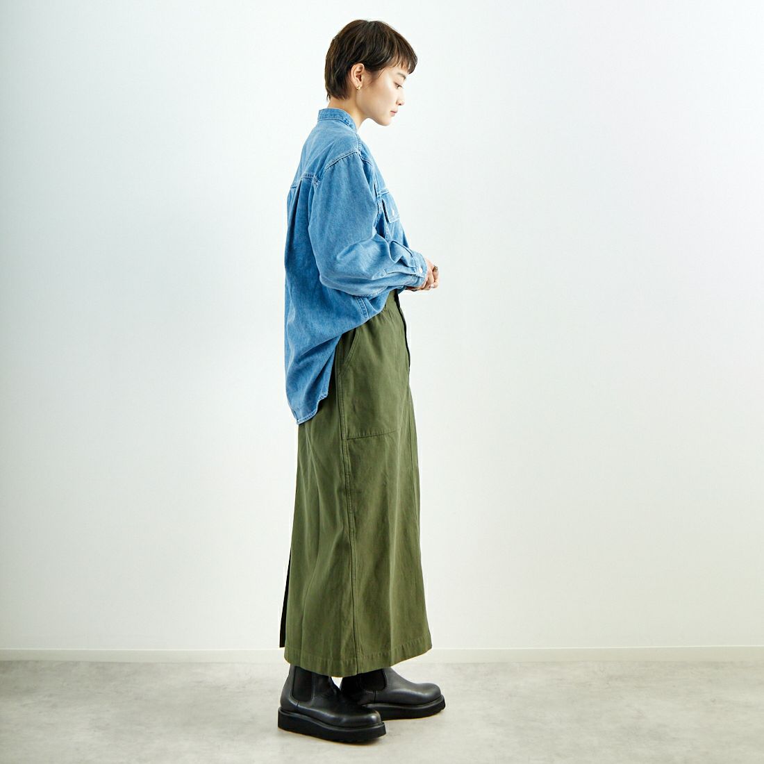 KHA:KI [カーキ] ファティーグスカート [MIL25HSK3096] OLIVE &&モデル身長：160cm 着用サイズ：1&&