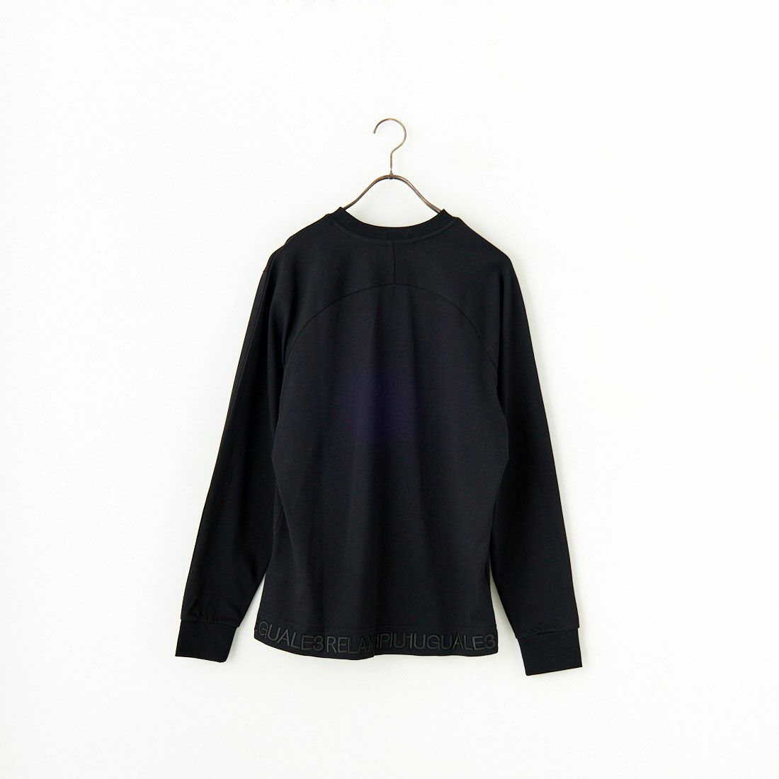 1PIU1UGUALE3 RELAX [ウノ ピゥ ウノ ウグァーレ トレ] ヘム刺繍ロゴロングTシャツ [UST-25065] SN90 BLACK