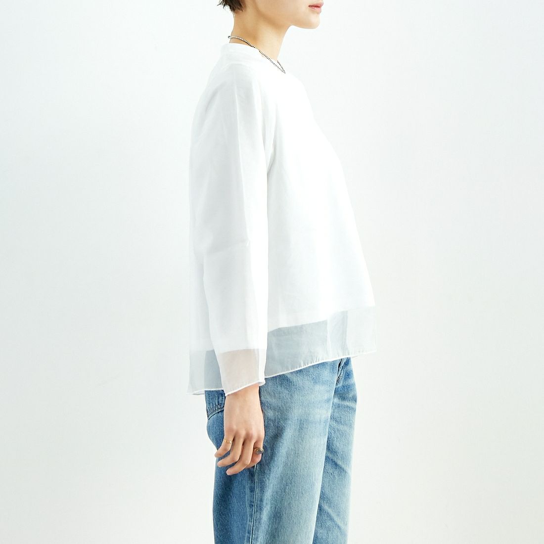 Kelen [ケレン] レイヤードデザイントップス [LKL24HBL2109] OFF WHITE &&モデル身長：160cm 着用サイズ：M&&