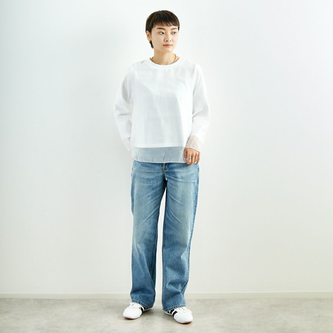 Kelen [ケレン] レイヤードデザイントップス [LKL24HBL2109] OFF WHITE &&モデル身長：160cm 着用サイズ：M&&