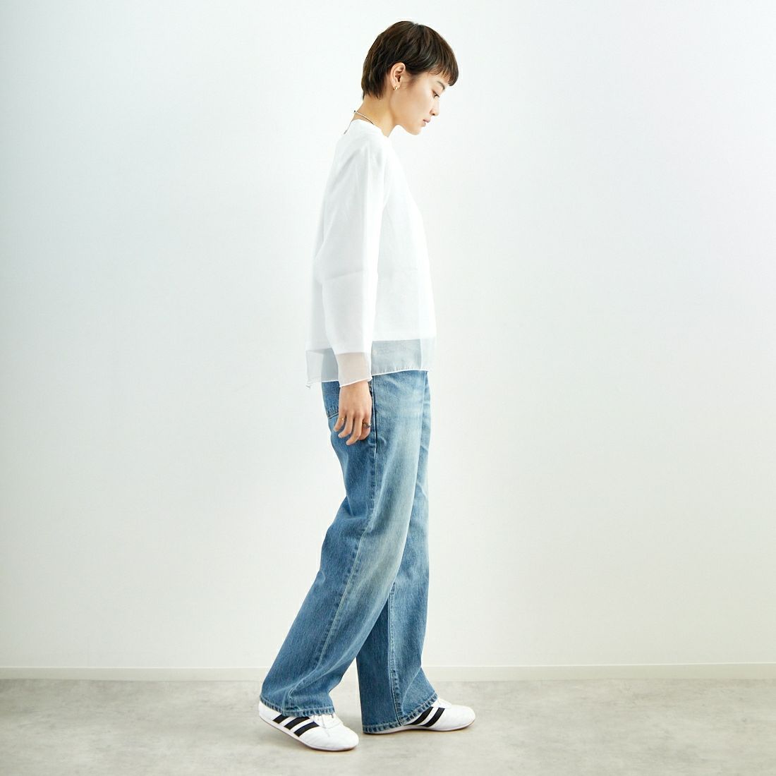 Kelen [ケレン] レイヤードデザイントップス [LKL24HBL2109] OFF WHITE &&モデル身長：160cm 着用サイズ：M&&