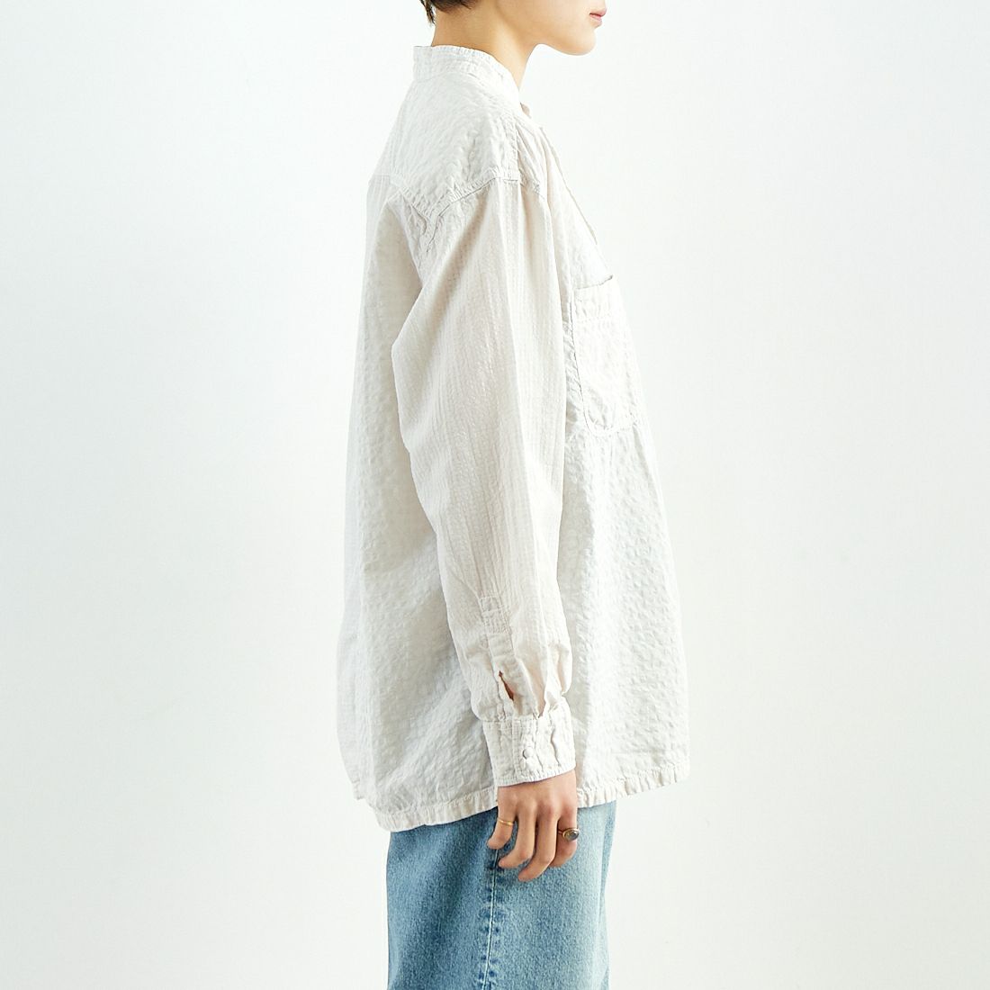 maison de soil [メゾンドソイル] チェックコンビシャツ [MDSH2481BD] 941D GRY &&モデル身長：160cm 着用サイズ：1&&