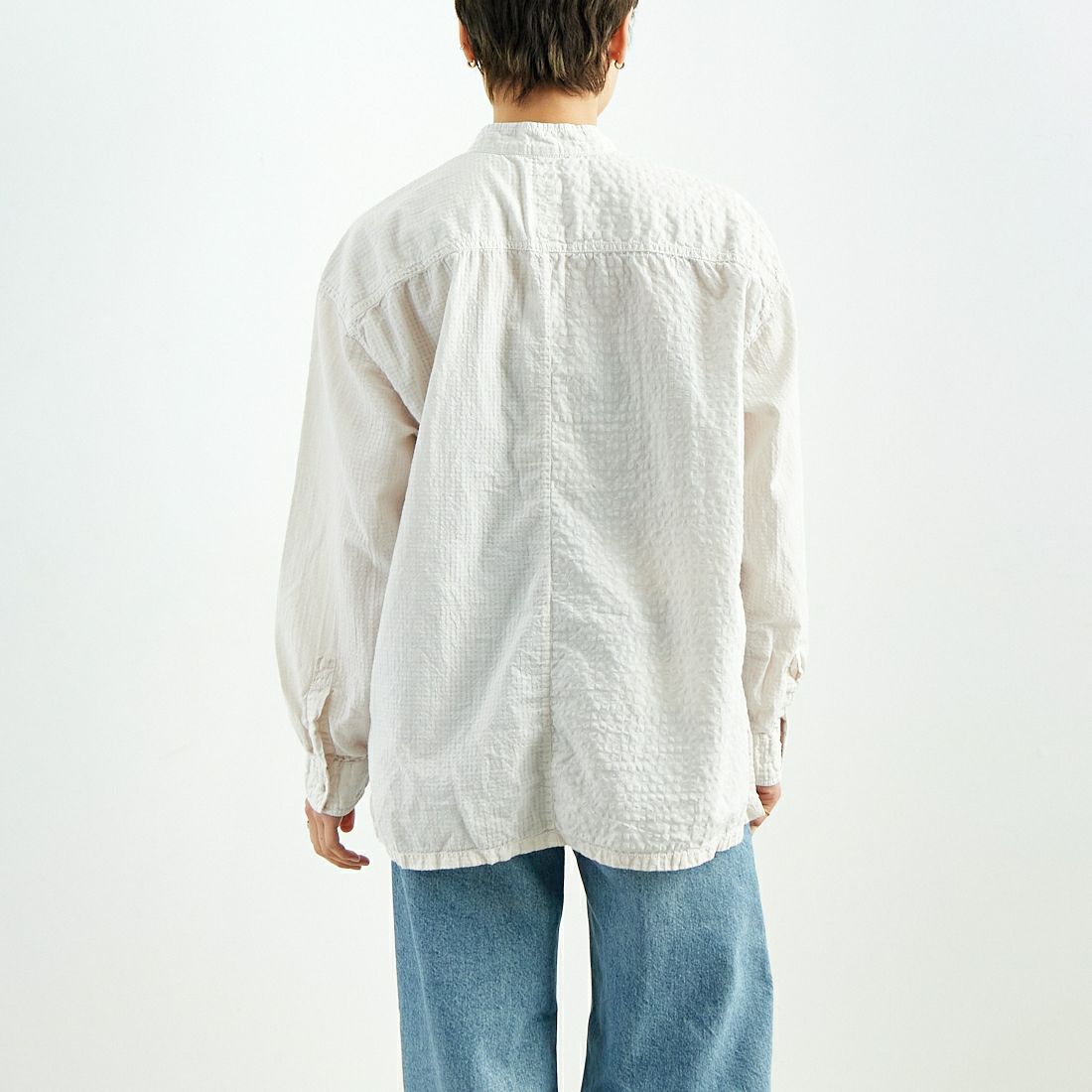 maison de soil [メゾンドソイル] チェックコンビシャツ [MDSH2481BD] 941D GRY &&モデル身長：160cm 着用サイズ：1&&