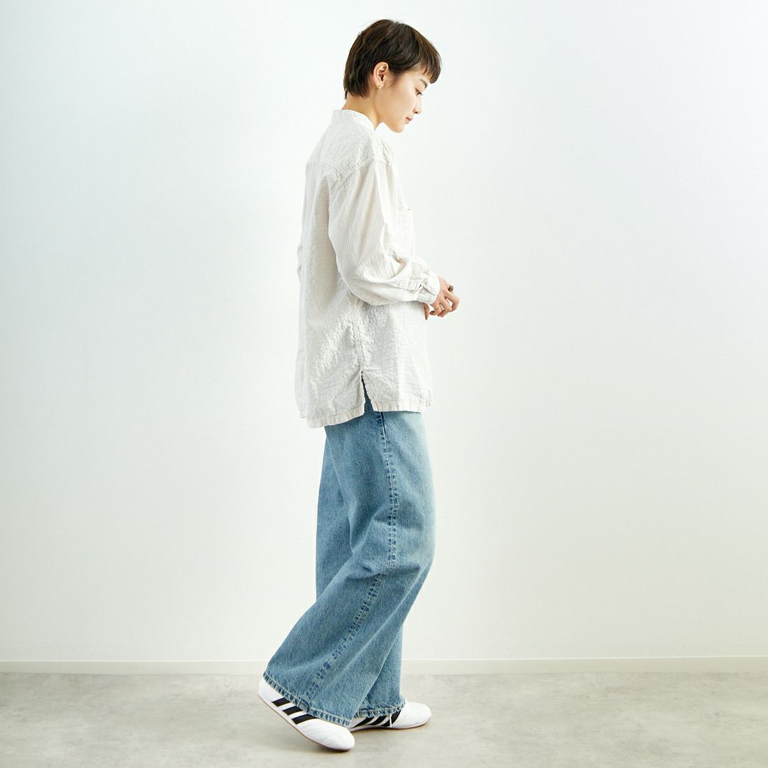maison de soil [メゾンドソイル] チェックコンビシャツ [MDSH2481BD] 941D GRY &&モデル身長：160cm 着用サイズ：1&&