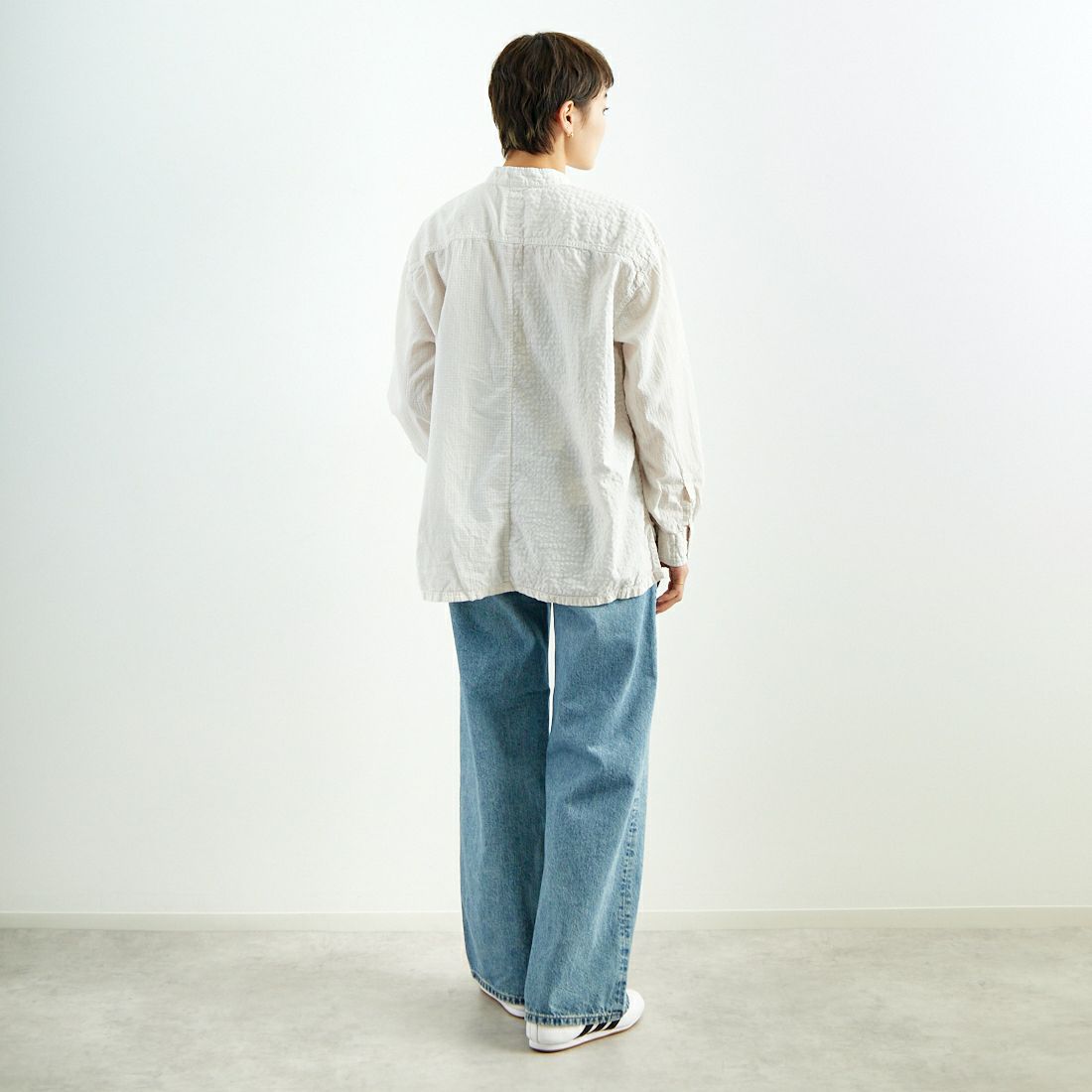 maison de soil [メゾンドソイル] チェックコンビシャツ [MDSH2481BD] 941D GRY &&モデル身長：160cm 着用サイズ：1&&