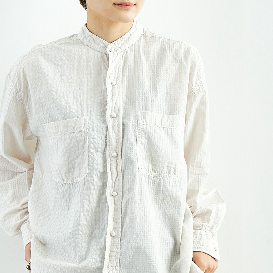 maison de soil [メゾンドソイル] チェックコンビシャツ [MDSH2481BD] 941D GRY &&モデル身長：160cm 着用サイズ：1&&