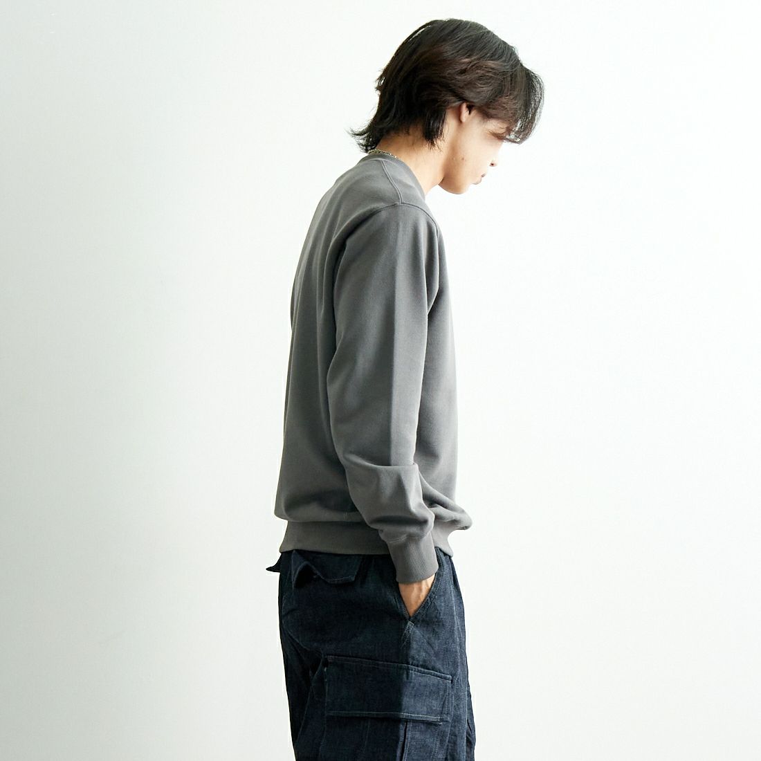 THE NORTH FACE [ザ ノースフェイス] ヘザーロゴクルー [NT12334] SP &&モデル身長：179cm 着用サイズ：M&&