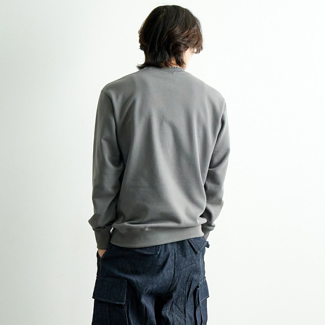 THE NORTH FACE [ザ ノースフェイス] ヘザーロゴクルー [NT12334] SP &&モデル身長：179cm 着用サイズ：M&&