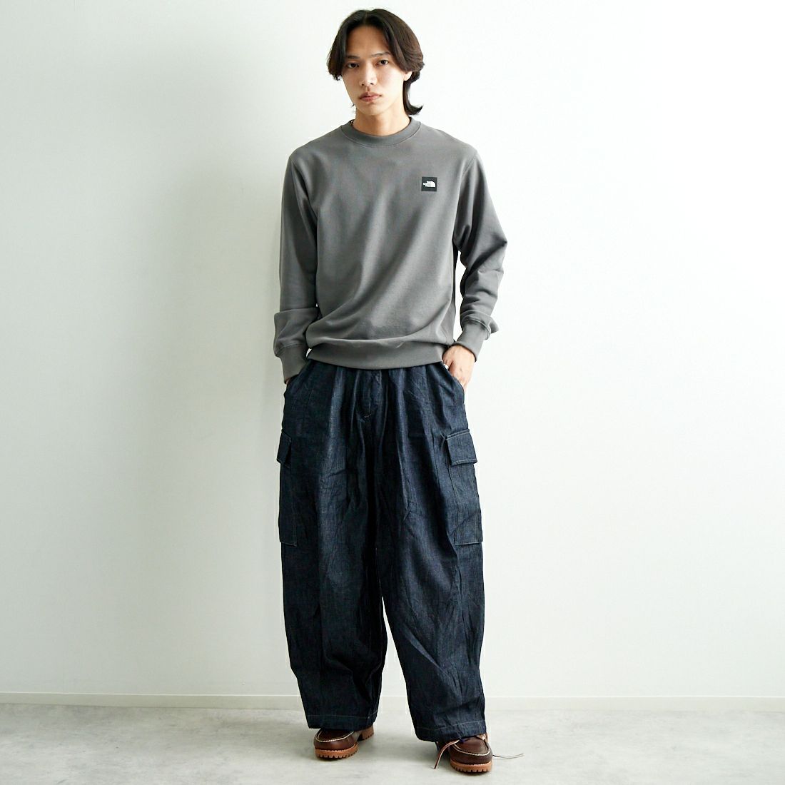 THE NORTH FACE [ザ ノースフェイス] ヘザーロゴクルー [NT12334] SP &&モデル身長：179cm 着用サイズ：M&&