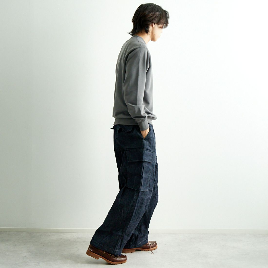 THE NORTH FACE [ザ ノースフェイス] ヘザーロゴクルー [NT12334] SP &&モデル身長：179cm 着用サイズ：M&&