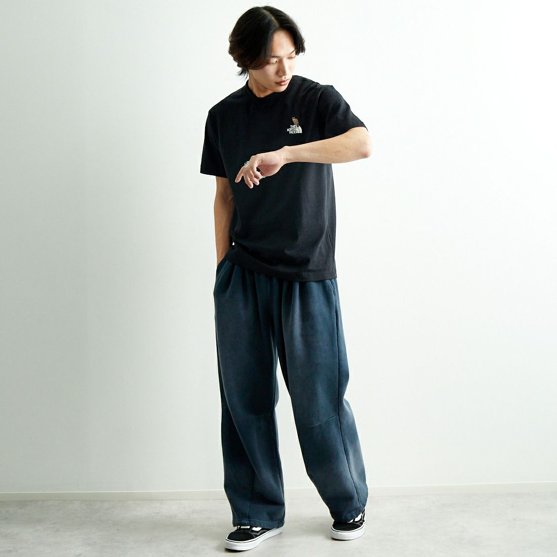 THE NORTH FACE [ザ ノースフェイス] ショートスリーブ ズーピッカーTシャツ [NT32534] K &&モデル身長：179cm 着用サイズ：M&&