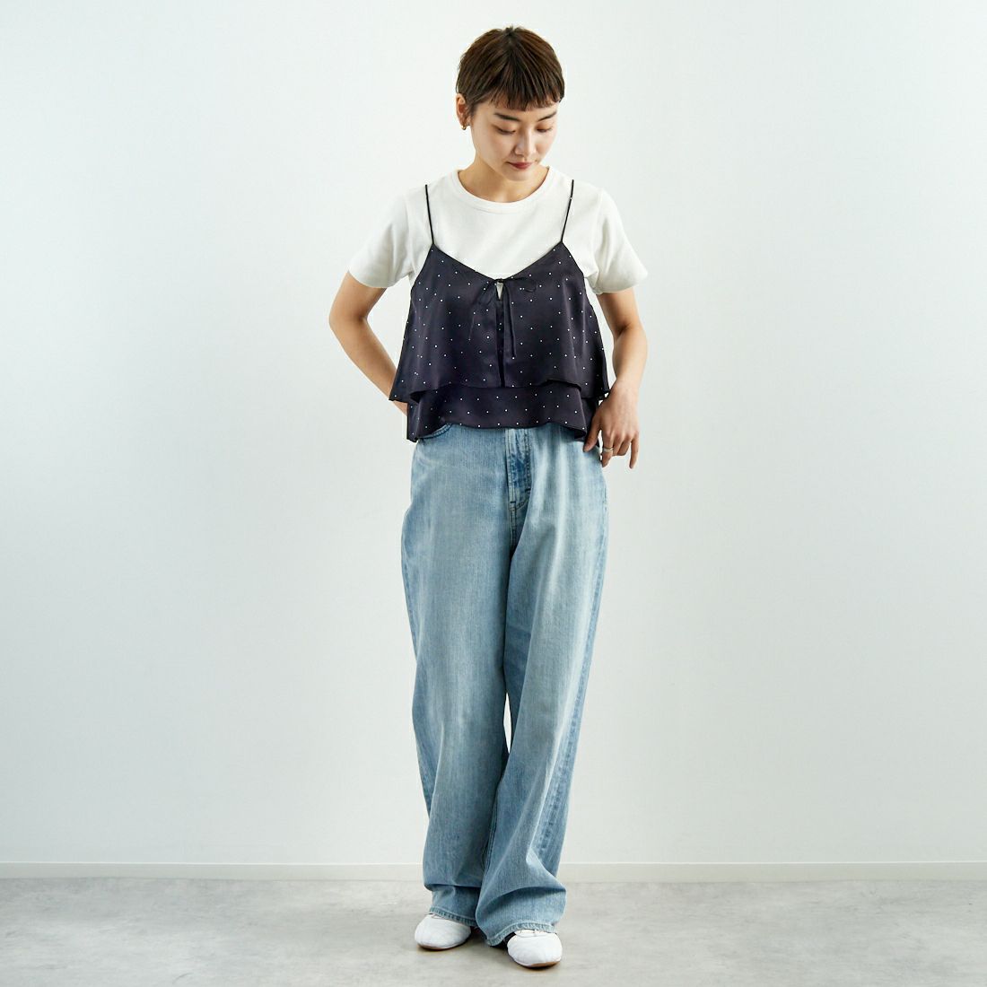 TICCA [ティッカ] シルク2WAYビスチェ [TBES-071] BLACK DOT &&モデル身長：160cm 着用サイズ：F&&