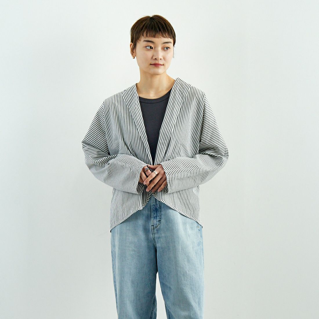 BLK STRIPE&&モデル身長：160cm 着用サイズ：F&&