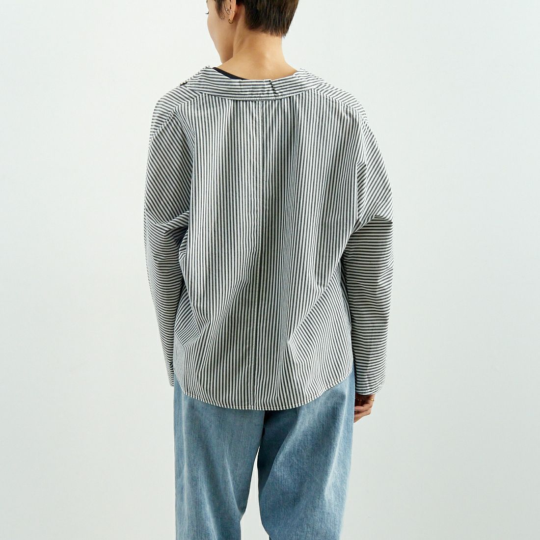TICCA [ティッカ] コットンハーブシャツジャケット [TBES-024] BLK STRIPE &&モデル身長：160cm 着用サイズ：F&&