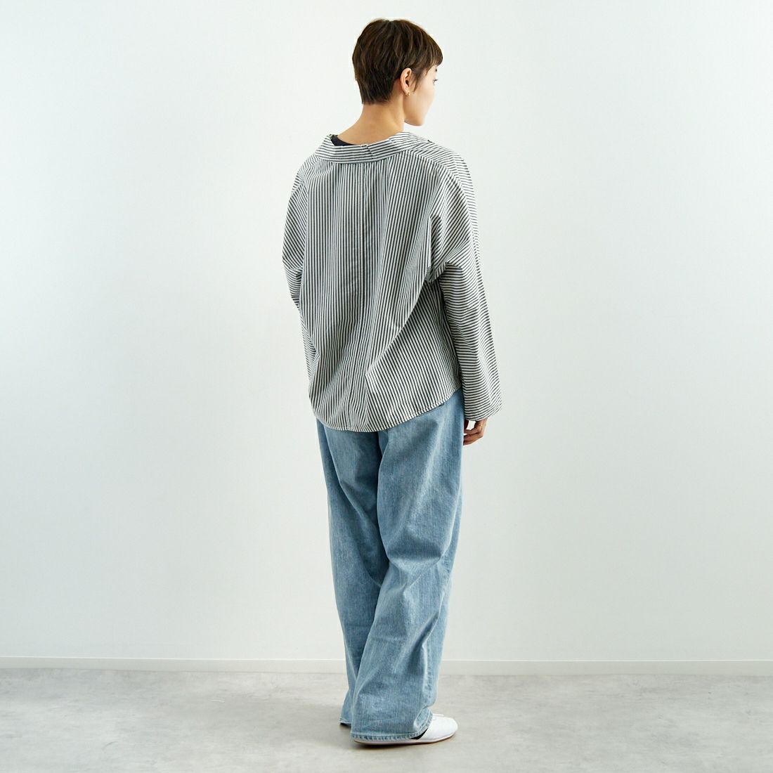 TICCA [ティッカ] コットンハーブシャツジャケット [TBES-024] BLK STRIPE &&モデル身長：160cm 着用サイズ：F&&