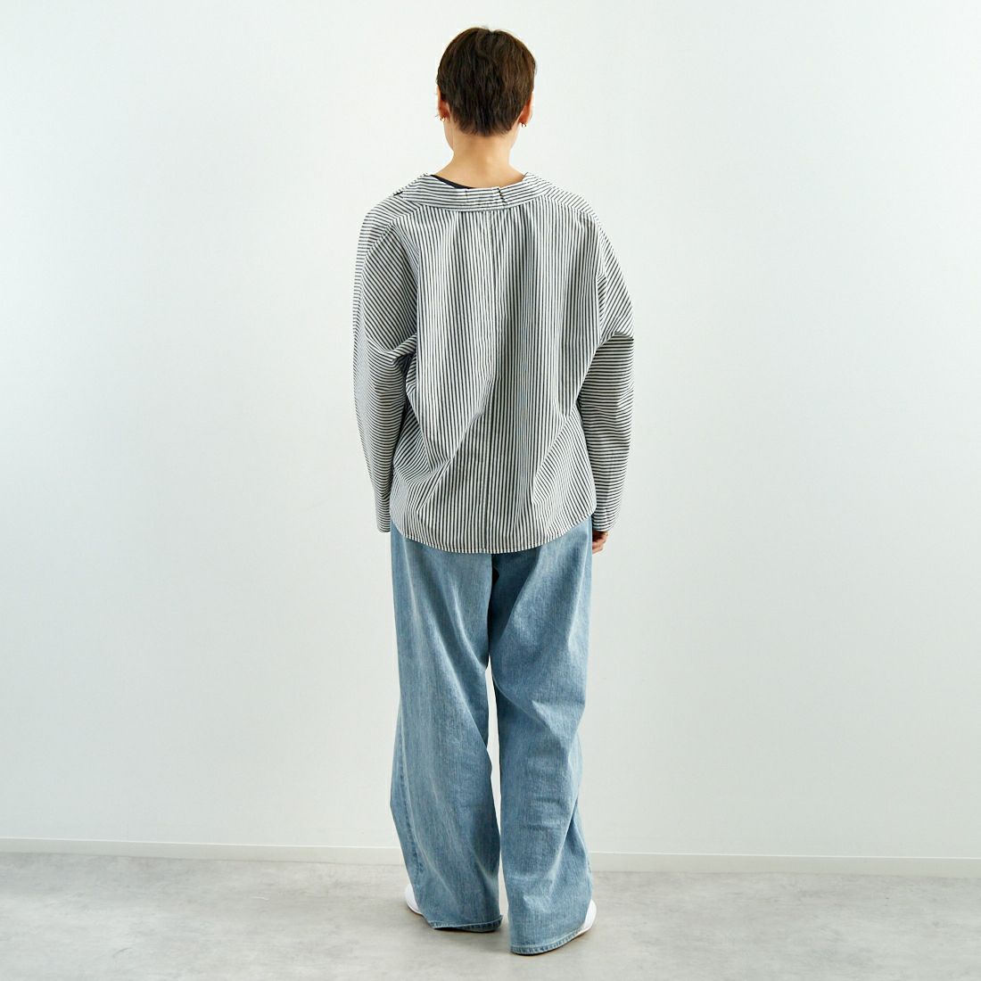 TICCA [ティッカ] コットンハーブシャツジャケット [TBES-024] BLK STRIPE &&モデル身長：160cm 着用サイズ：F&&