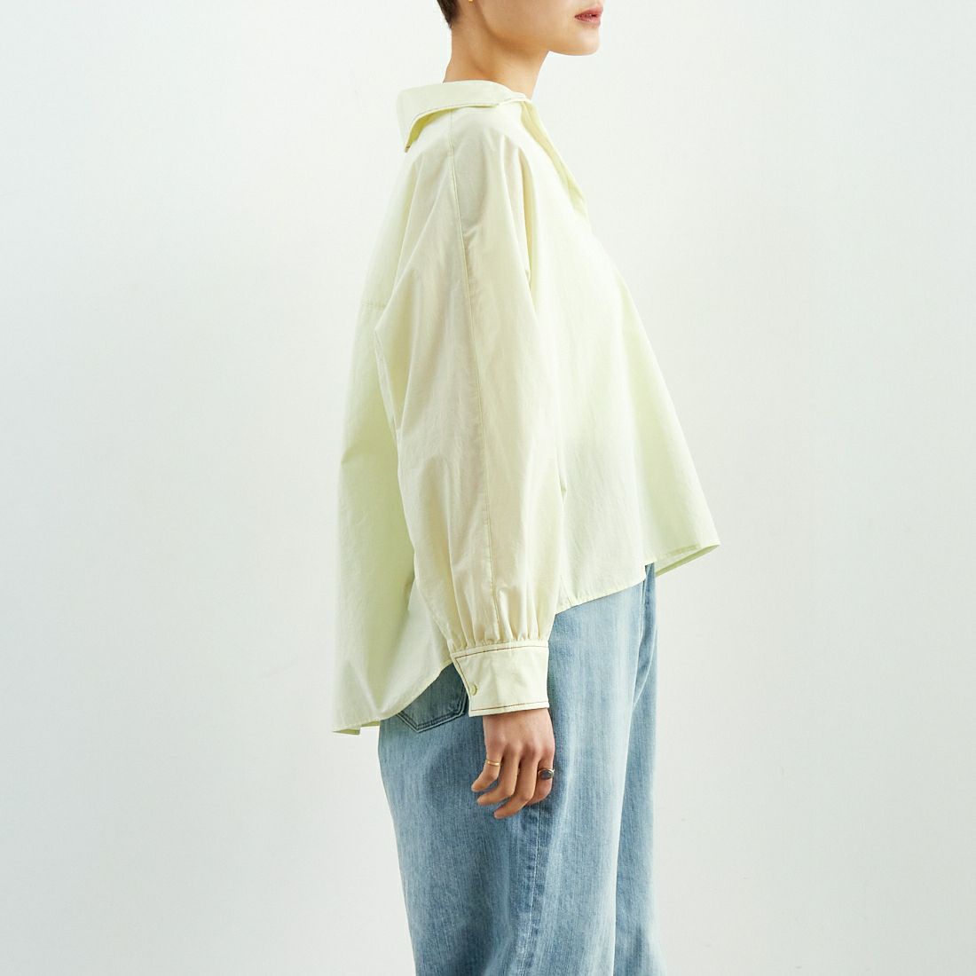 TICCA [ティッカ] コットンハーブスキッパーシャツ [TBES-023] LIME/NAVY &&モデル身長：160cm 着用サイズ：F&&