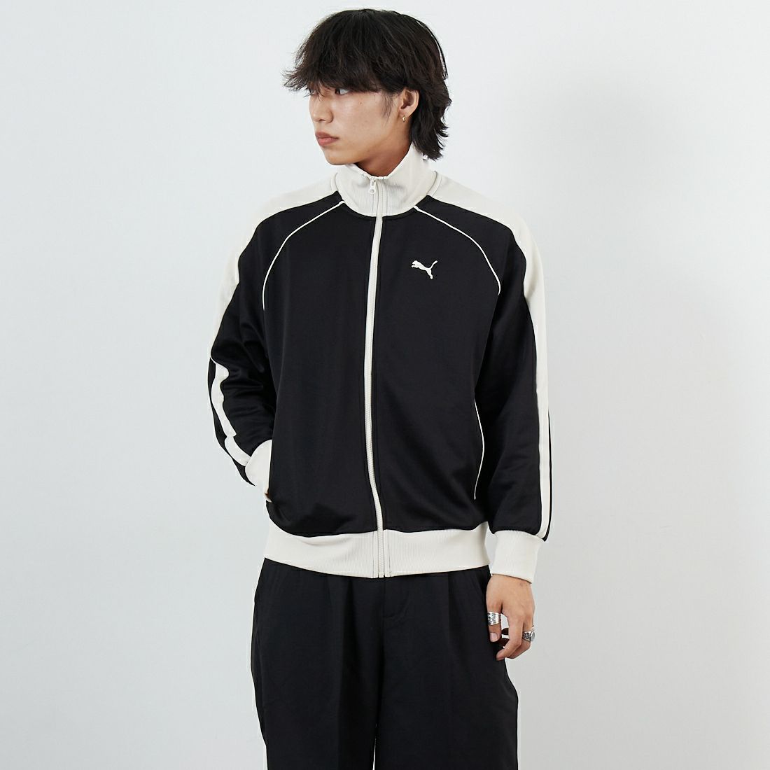 PUMA [プーマ] T7トラックジャケット JP [631209] 01 PUMA BL &&モデル身長：179cm 着用サイズ：M&&