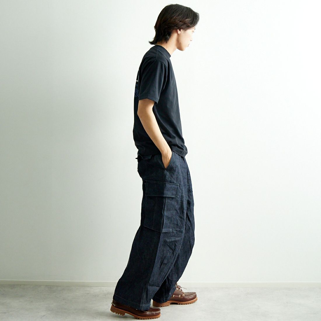 THE NORTH FACE [ザ ノースフェイス] ショートスリーブ ES66ロゴワイドTシャツ [NT32597] K &&モデル身長：179cm 着用サイズ：M&&