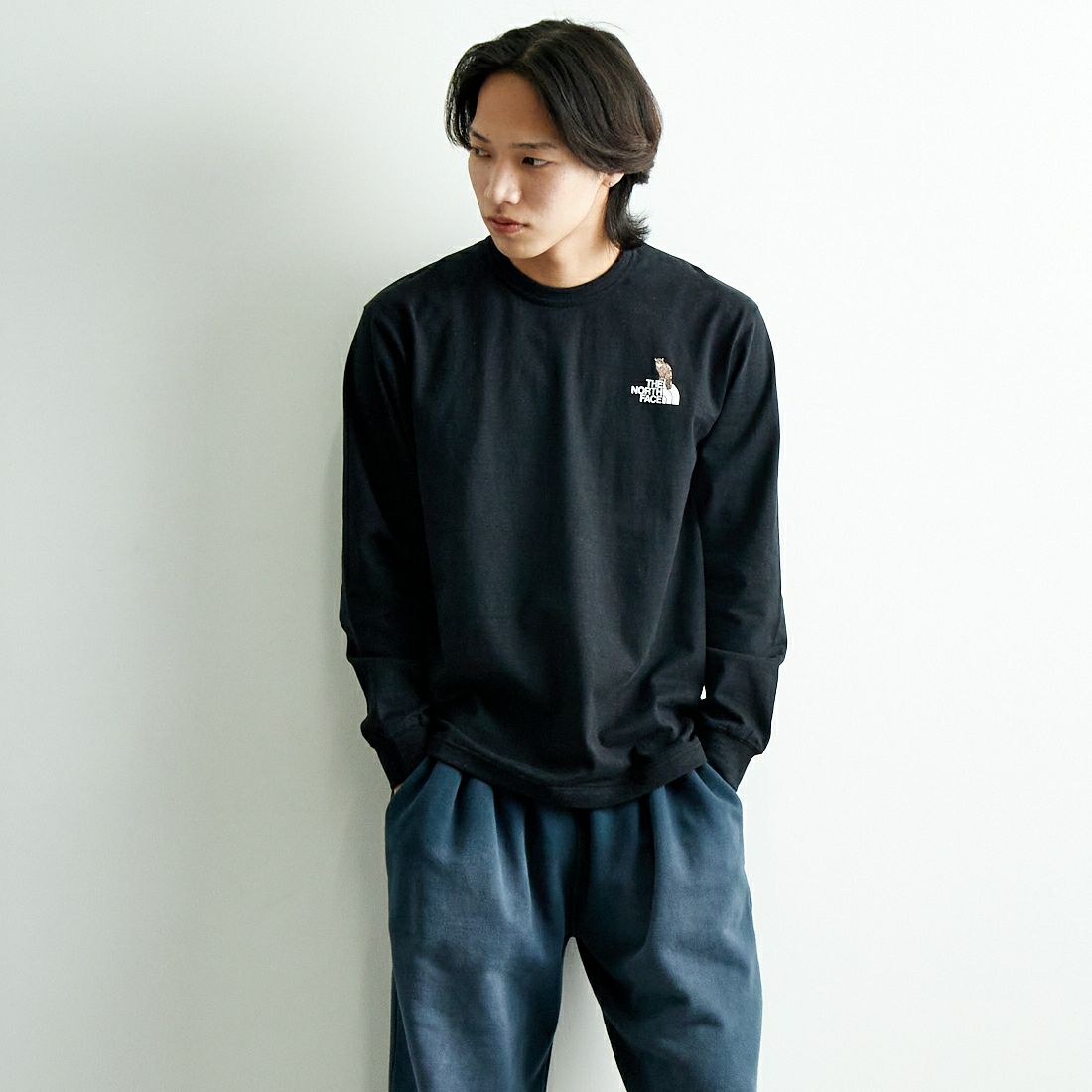 THE NORTH FACE [ザ ノースフェイス] ロングスリーブ ズーピッカーTシャツ [NT32533] K &&モデル身長：179cm 着用サイズ：M&&