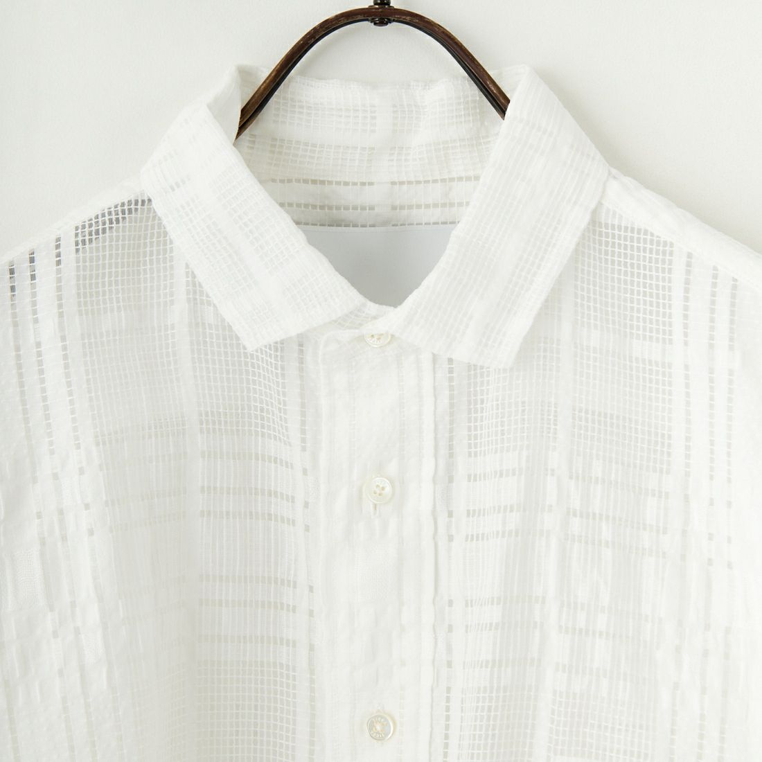 TICCA [ティッカ] レースチェックジャガード半袖シャツ [TBES-091] WHITE