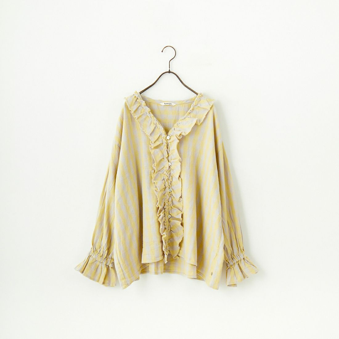 tumugu: [ツムグ] ヘリンボーンギンガムチェック2WAYブラウス [TB24435] 20 YELLOW