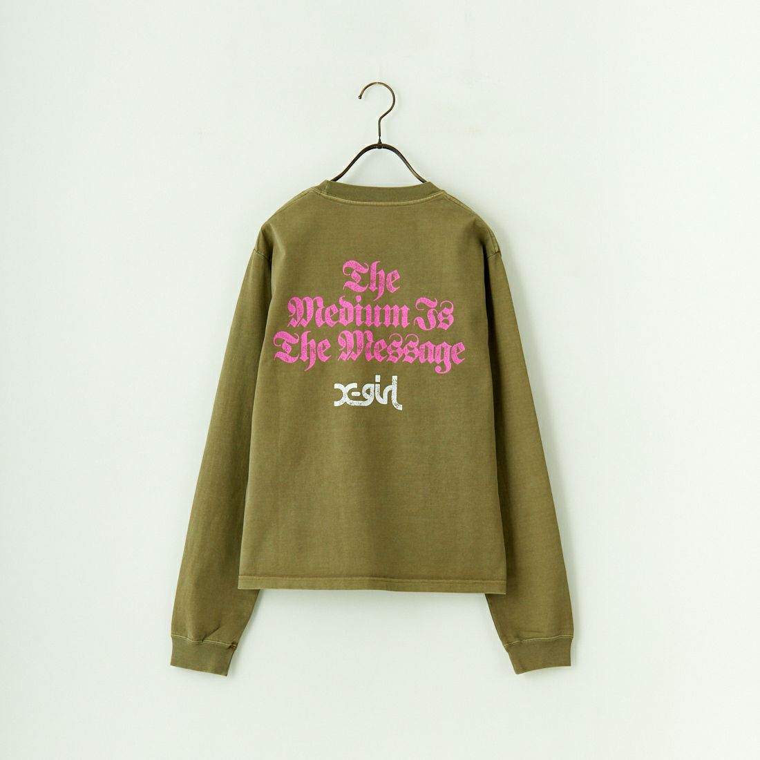 X-girl [エックスガール] フェイスロゴ フェードTシャツ [105251011007] OLIVE