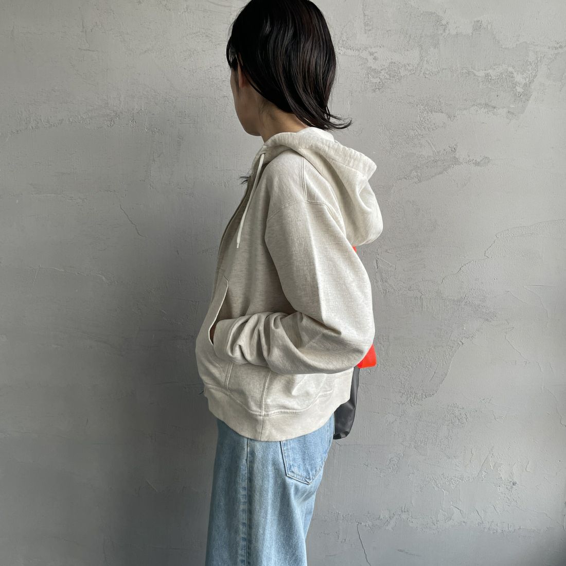 DANTON [ダントン] コットンテリー ジップフードパーカー [DT-C0411CIN] TOP ECRU &&モデル身長：160cm 着用サイズ：38&&
