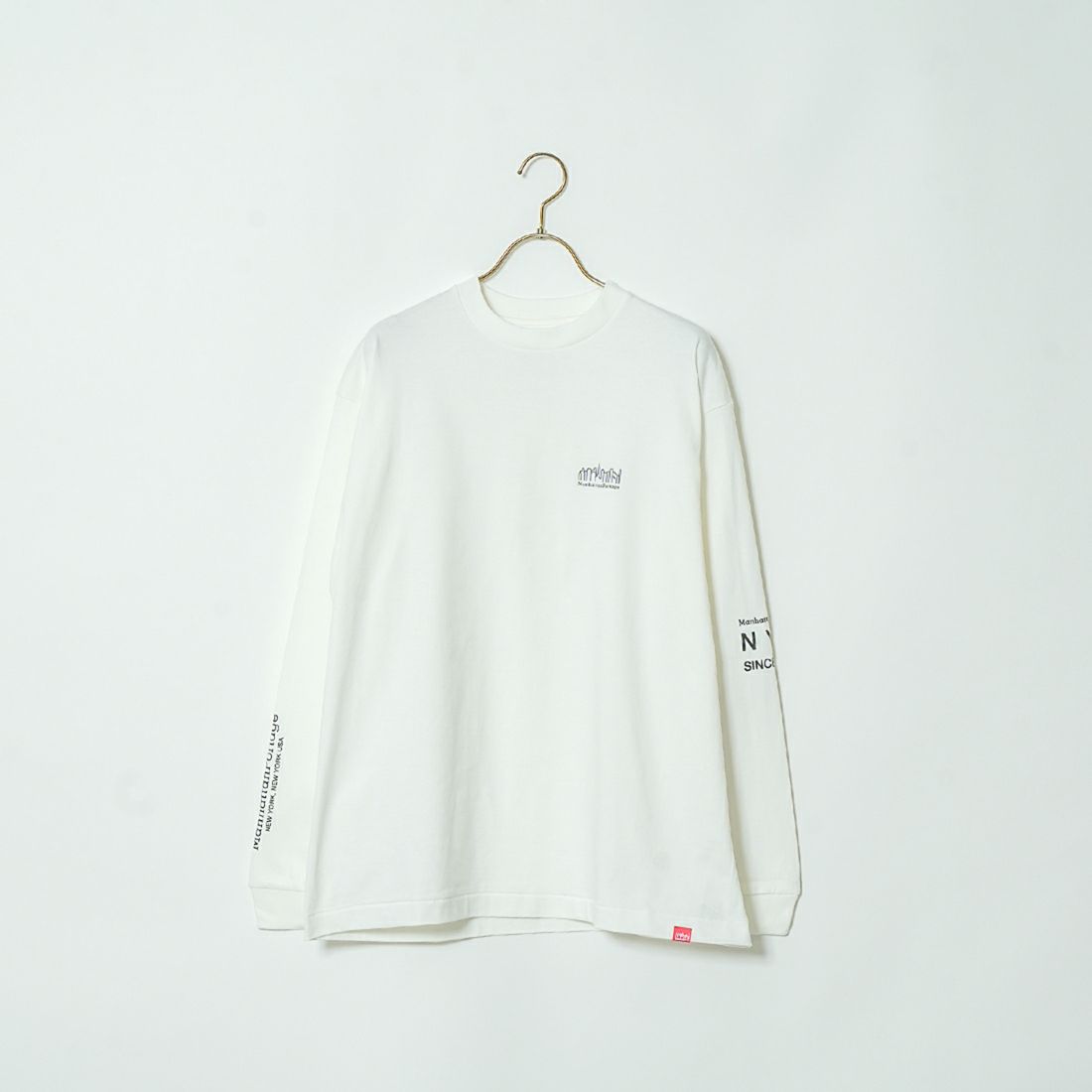 MANHATTAN PORTAGE [マンハッタンポーテージ] ワンポイントスカイラインロゴ 袖プリントロングTシャツ [MP-M580] WHITE