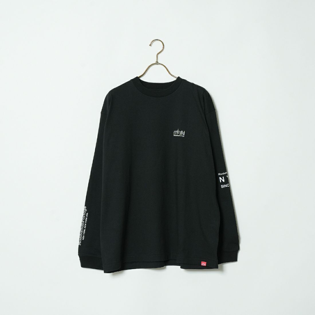 MANHATTAN PORTAGE [マンハッタンポーテージ] ワンポイントスカイラインロゴ 袖プリントロングTシャツ [MP-M580] BLACK