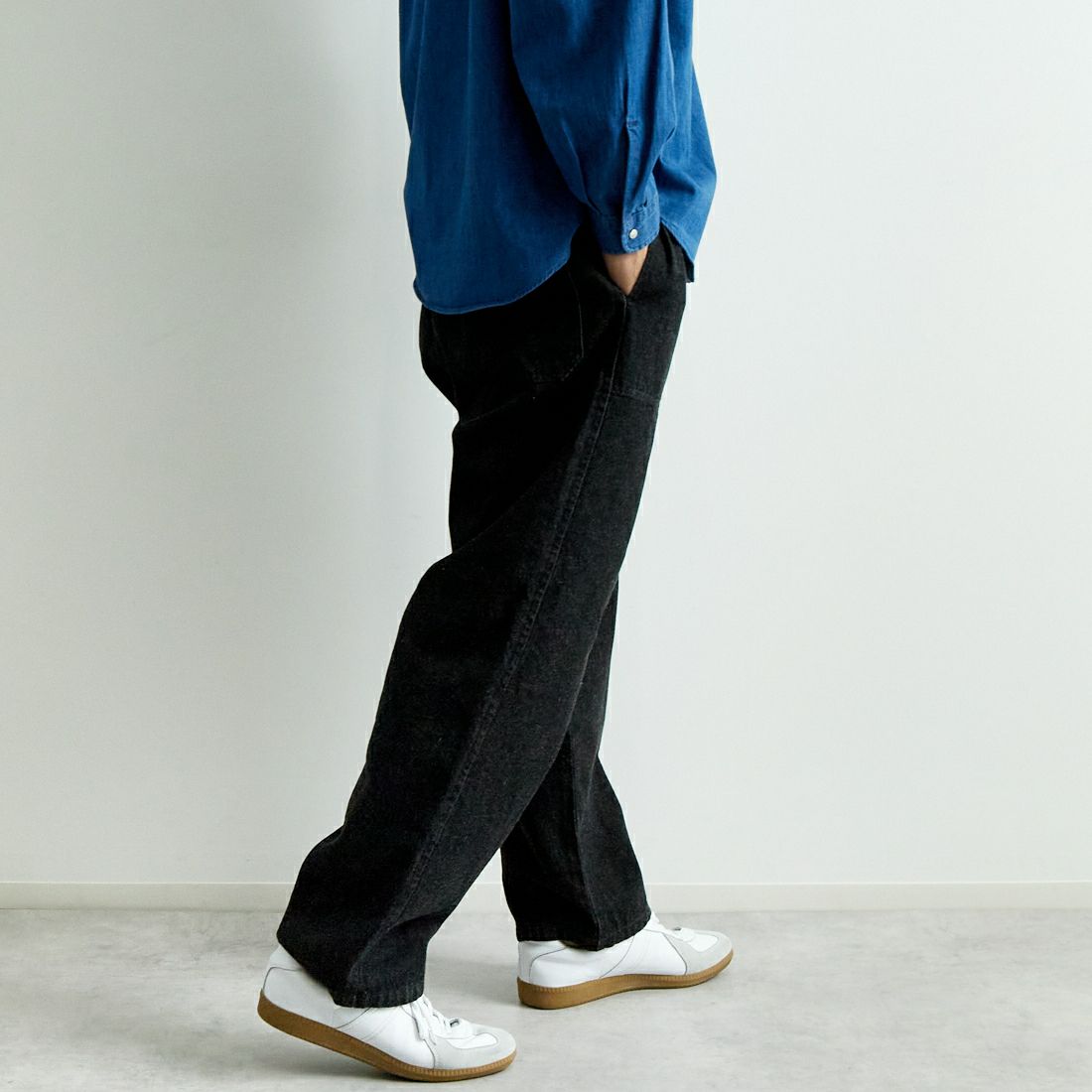 DANTON [ダントン] ブラックデニム イージーパンツ [DT-E0209KBK] BLACK DENI &&モデル身長：179cm 着用サイズ：40&&