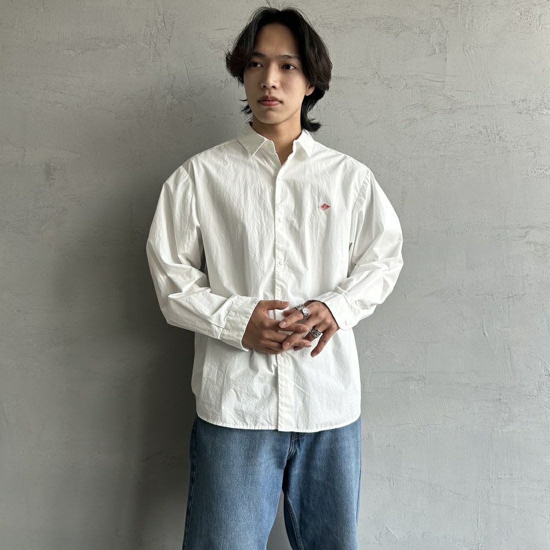 DANTON [ダントン] コットンタイプライター リンクルシャツ [DT-B0344TYF] WHITE &&モデル身長：179cm 着用サイズ：40&&