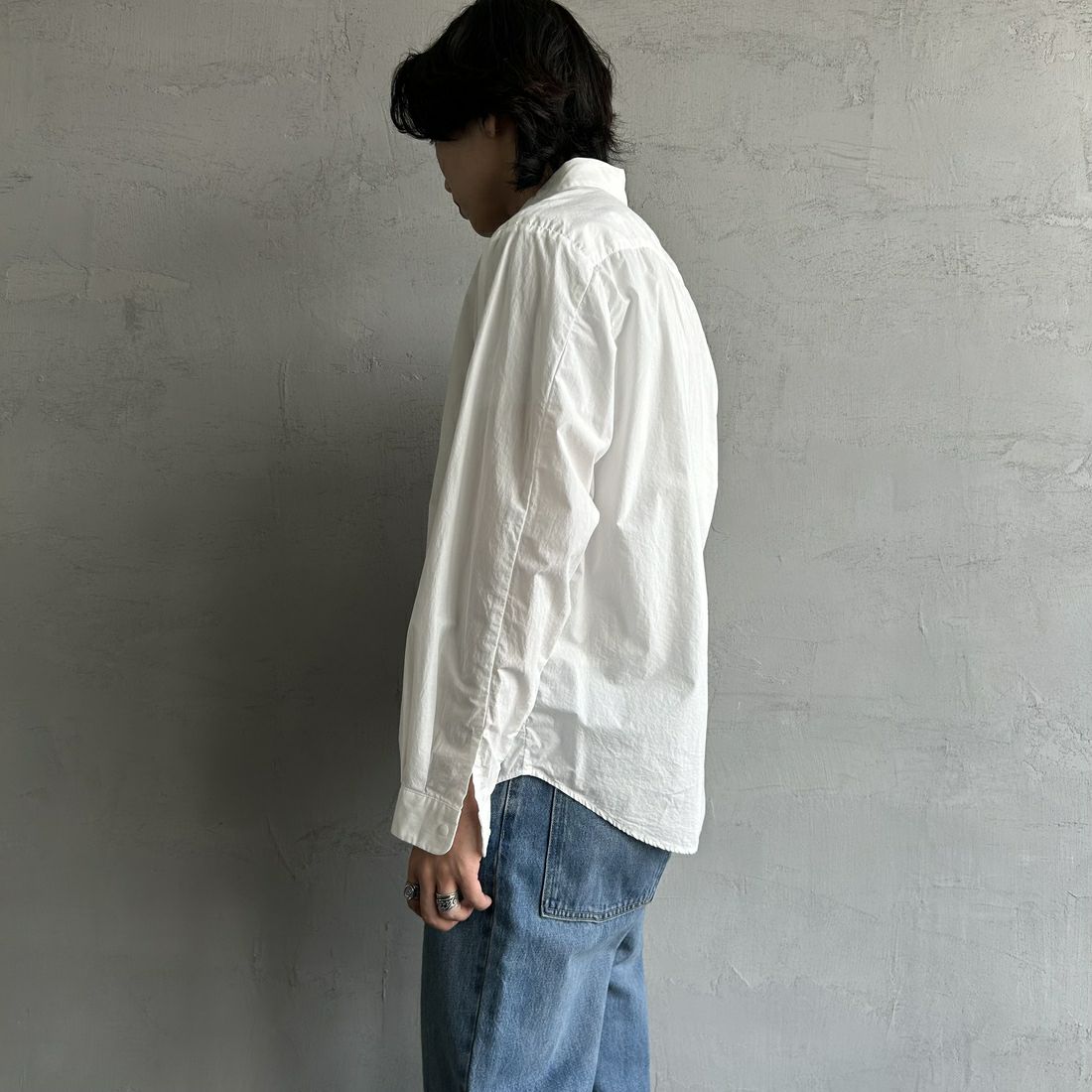 DANTON [ダントン] コットンタイプライター リンクルシャツ [DT-B0344TYF] WHITE &&モデル身長：179cm 着用サイズ：40&&